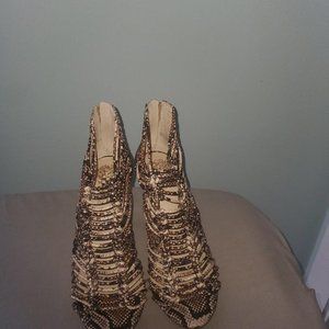 Vince Camuto snakeskin peep toe booties